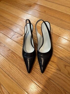 The Row Black Pointed Leather Slingback Pumps
